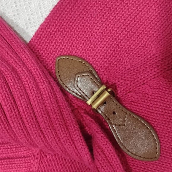 TALBOTS FUCHSIA HOT PINK SPLIT COLLAR BUCKLE DETAIL PULLOVER WOMEN'S SIZE M - Picture 6 of 9